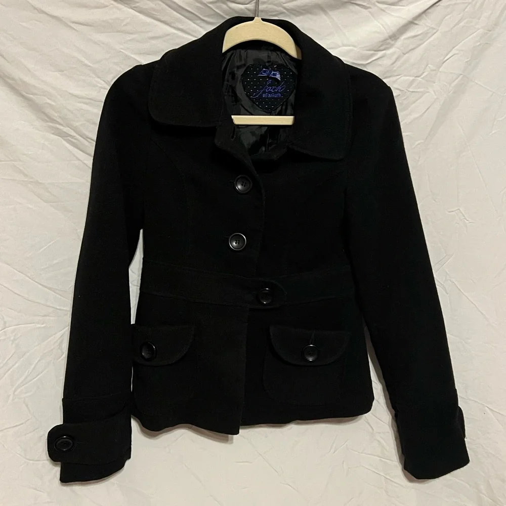 Sz S Jack by BB Dakota hip length black jacket pea coat - Picture 1 of 10